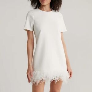 White ostrich feather shift dress size s